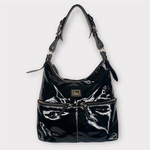 DOONEY & BOURKE Dillen Pocket Slouch Patent Leather Shoulder Bag - Black